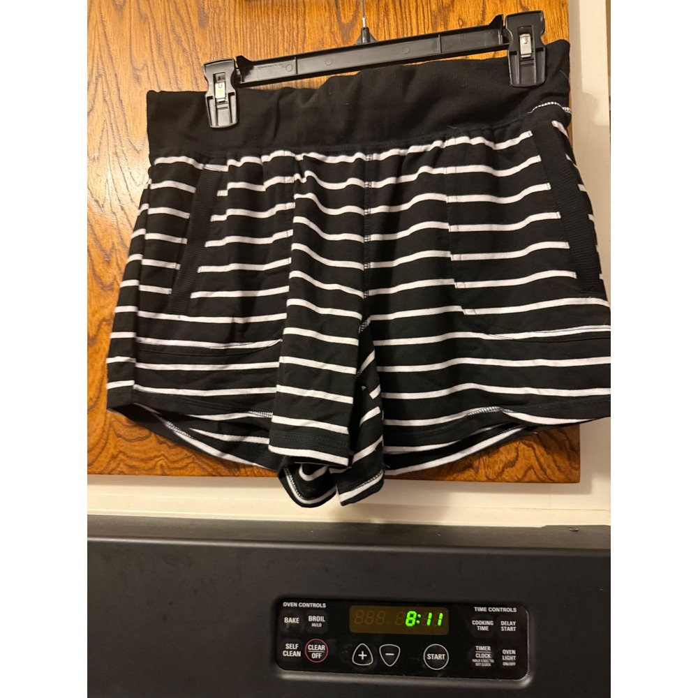 Athletic Works Womens Black White Striped Knit Shorts Wide Waistband Large 12-14
